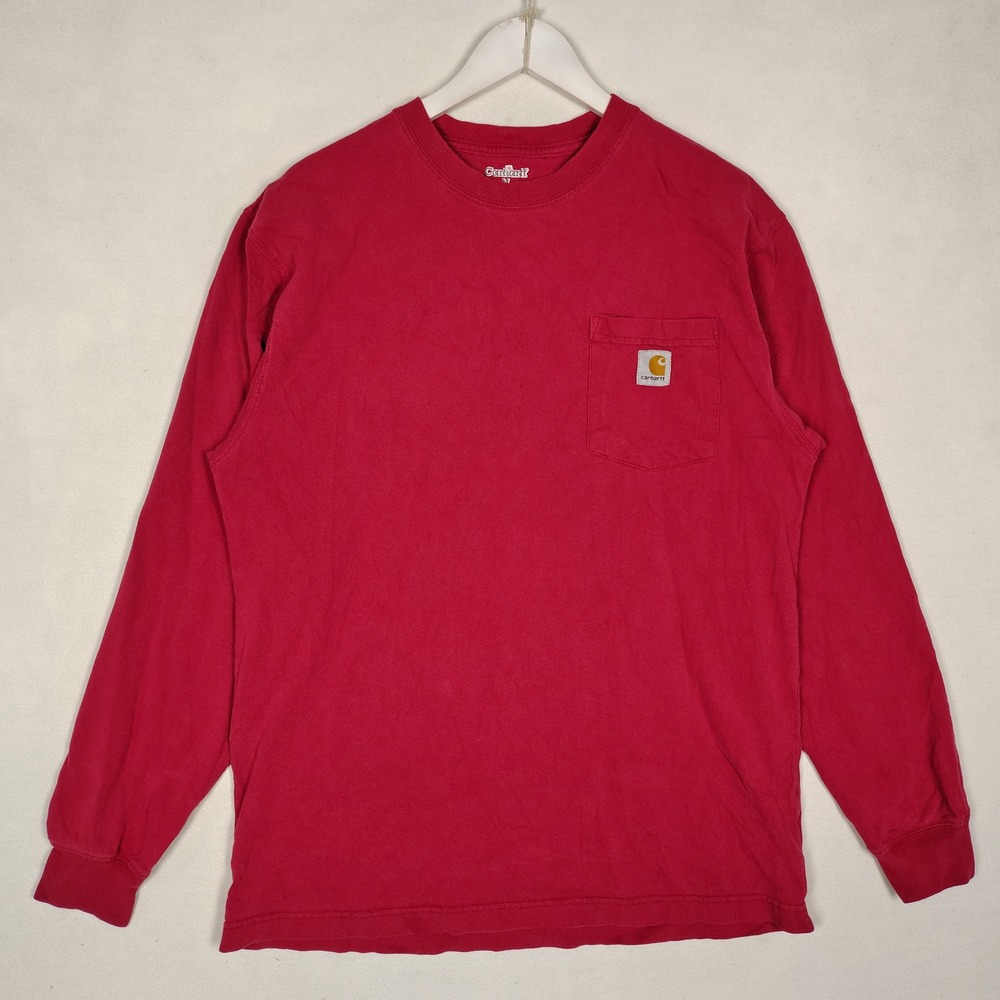Carhartt K126 Long Sleeve Pocket T-Shirt Red Heavyweight Cotton Workwear Medium